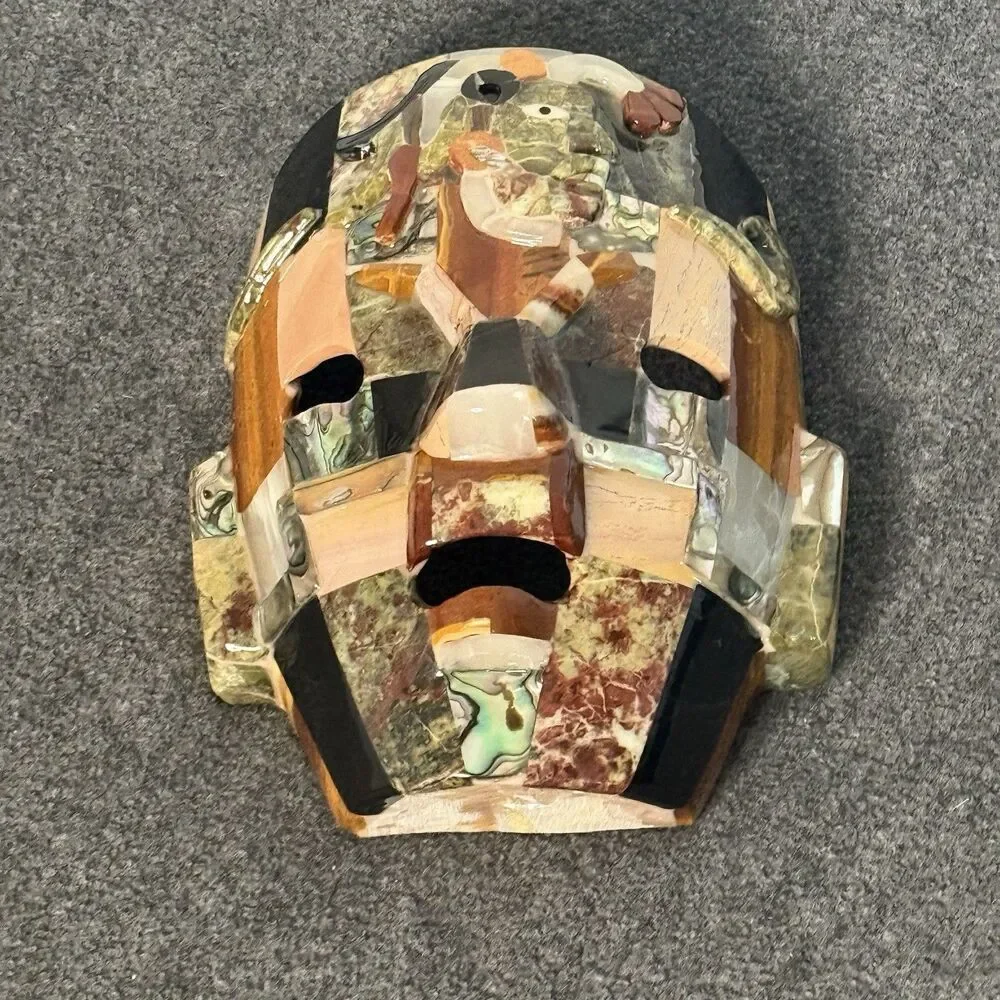 Handmade Mayan/ Aztec Mask Folk Art Semiprecious Stone & Onyx